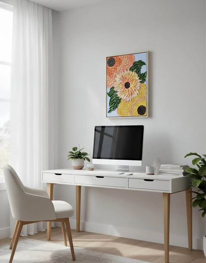 Golden Bloom Burst - Heavy body texture painting - 30X40 cm