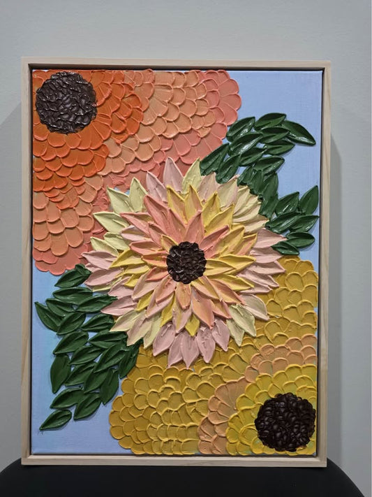 Golden Bloom Burst - Heavy body texture painting - 30X40 cm