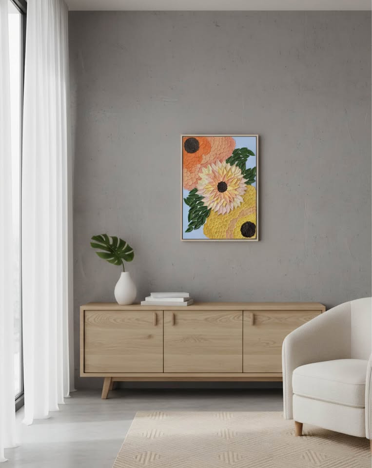Golden Bloom Burst - Heavy body texture painting - 30X40 cm