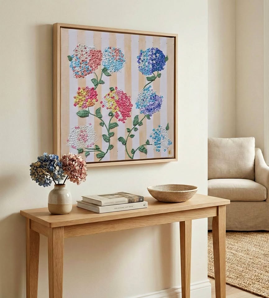 Hydrangea Bloom- Handmade Texture ART - 30X30 cm