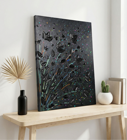 Midnight Flora -  Original 3D Impasto Abstract Painting - 30x40 cm