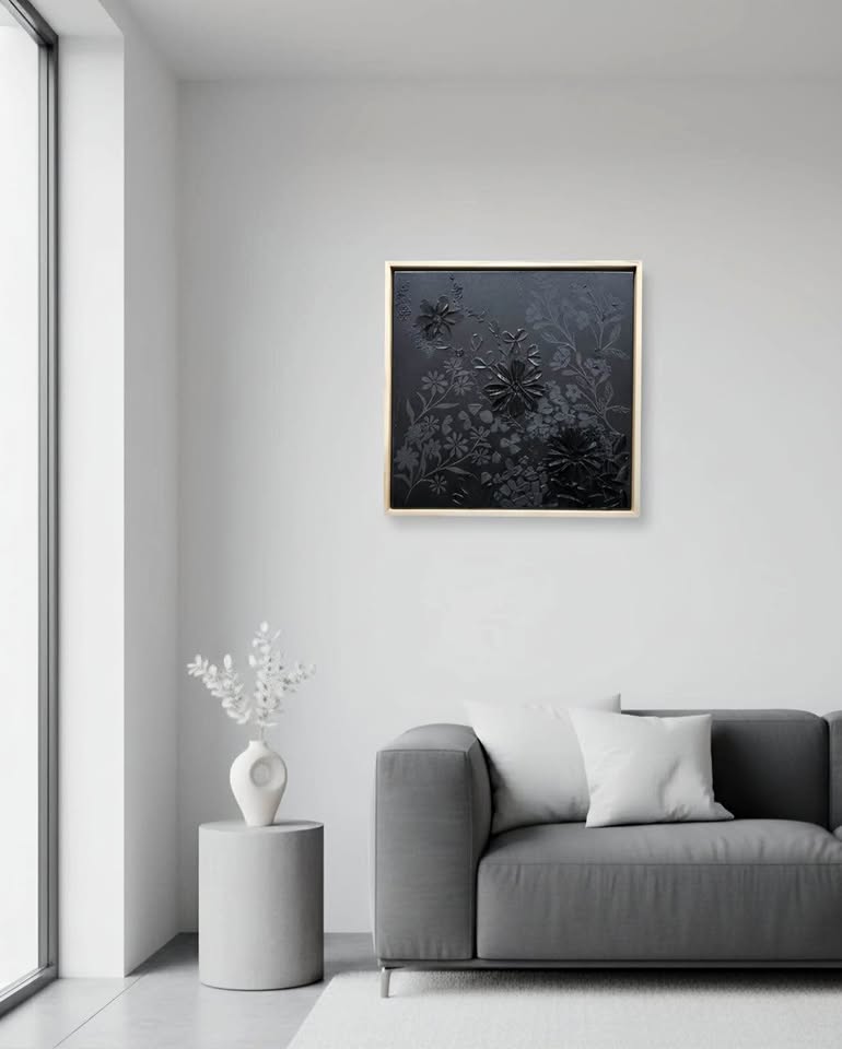 Midnight Botanica Unique textured painting - 30X30 cm