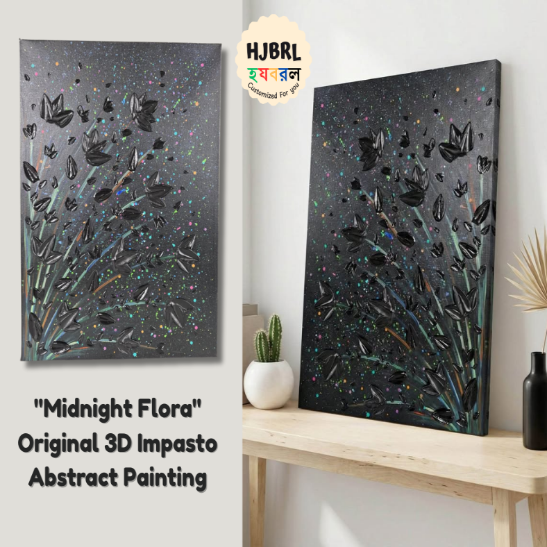 Midnight Flora -  Original 3D Impasto Abstract Painting - 30x40 cm
