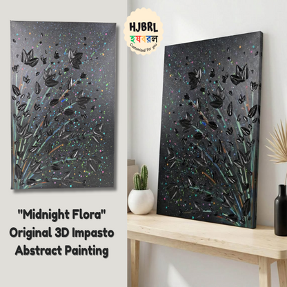 Midnight Flora -  Original 3D Impasto Abstract Painting - 30x40 cm