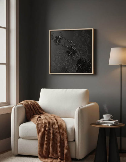 Midnight Botanica Unique textured painting - 30X30 cm